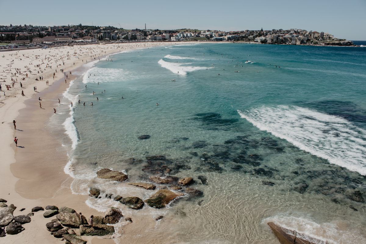 Surf and crowds at Bondi Beach, Sydney