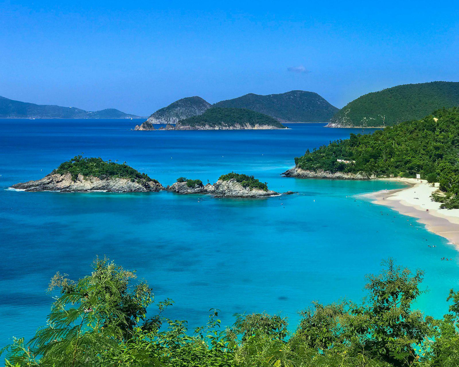 Overlook view of Trunk Bay's white sand and turquoise water on St. John